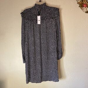 NWT Rebecca Minkoff Sharon Dress,Blk/Multi,Star Print,Long Slve,Ruffles,pockets